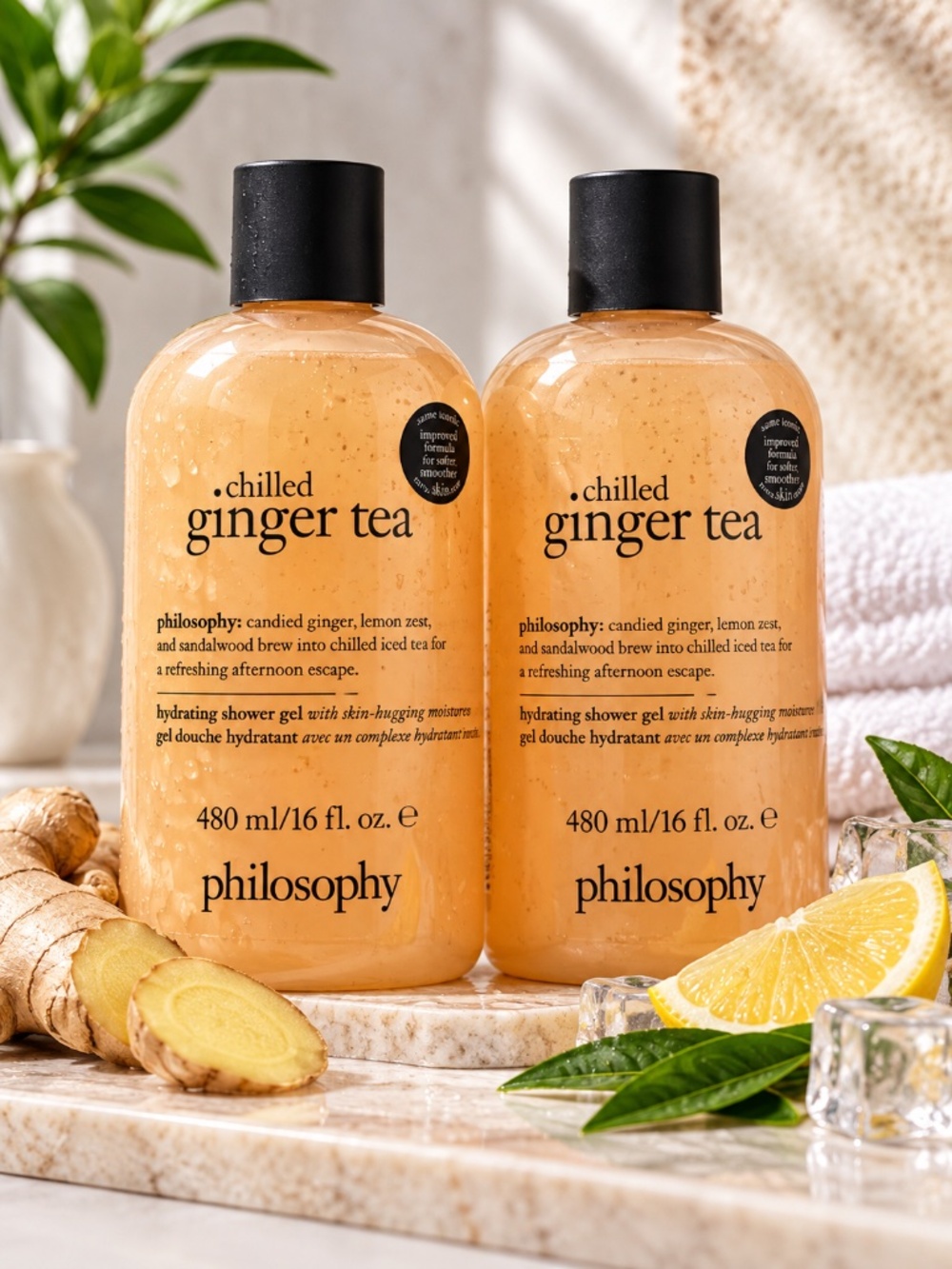 2x Philosophy Chilled Ginger Tea Shower Gel Bubble Bath 16 oz Sealed